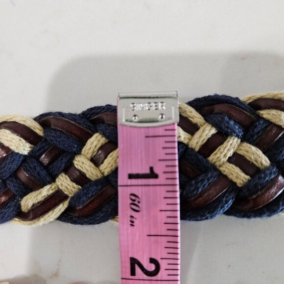 Tommy Bahama Tidal Wave Braided Leather & Canvas Belt Mens Navy/Beige 40" - Picture 7 of 8